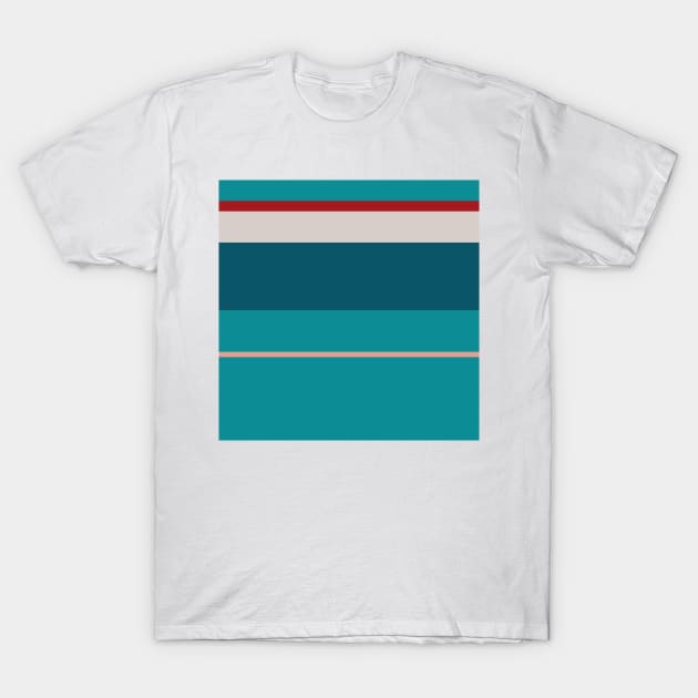 A tremendous consistency of Rouge, Pastel Pink, Silver, Dark Cyan and Philippine Indigo stripes. T-Shirt by Sociable Stripes